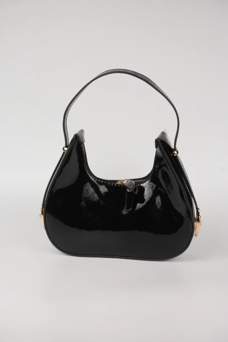 Siyah Rugan Hobo Baget Çift Yön Fermuarlı Özel Kilit Askılı El Kol Omuz Çantası