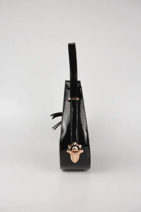 Siyah Rugan Hobo Baget Çift Yön Fermuarlı Özel Kilit Askılı El Kol Omuz Çantası