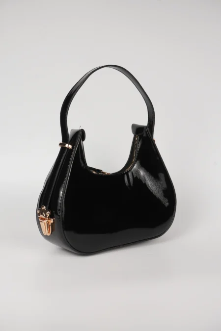 Siyah Rugan Hobo Baget Çift Yön Fermuarlı Özel Kilit Askılı El Kol Omuz Çantası