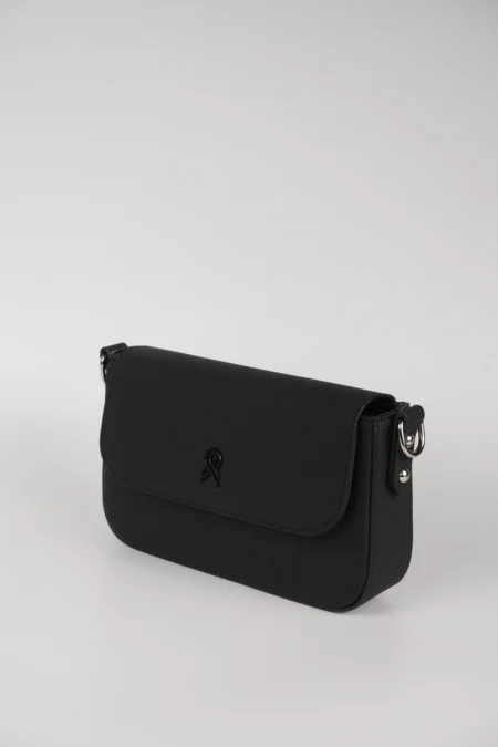 Siyah Dokulu Arkası Fermuarlı El Kol ve Omuz Askılı Çanta