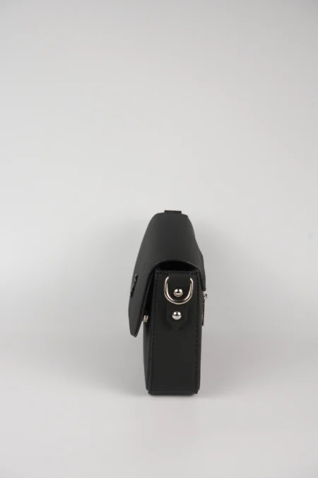 Siyah Dokulu Arkası Fermuarlı El Kol ve Omuz Askılı Çanta