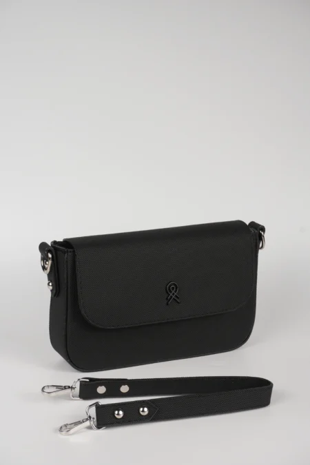 Siyah Dokulu Arkası Fermuarlı El Kol ve Omuz Askılı Çanta