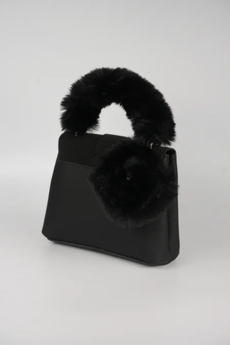 Siyah Kürk Saplı El ve Kol Askılı Çanta