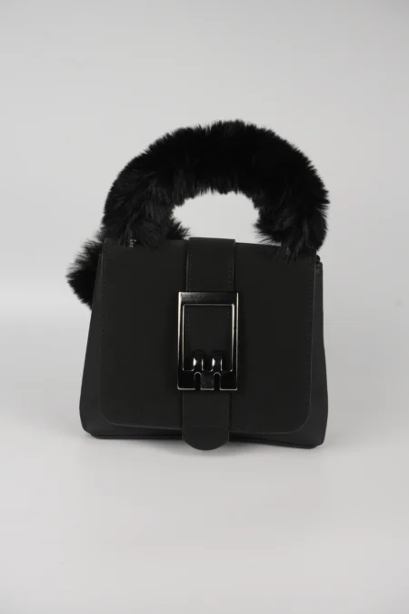 Siyah Kürk Saplı El ve Kol Askılı Çanta