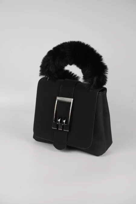Siyah Kürk Saplı El ve Kol Askılı Çanta