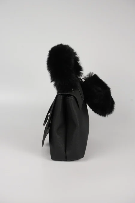 Siyah Kürk Saplı El ve Kol Askılı Çanta