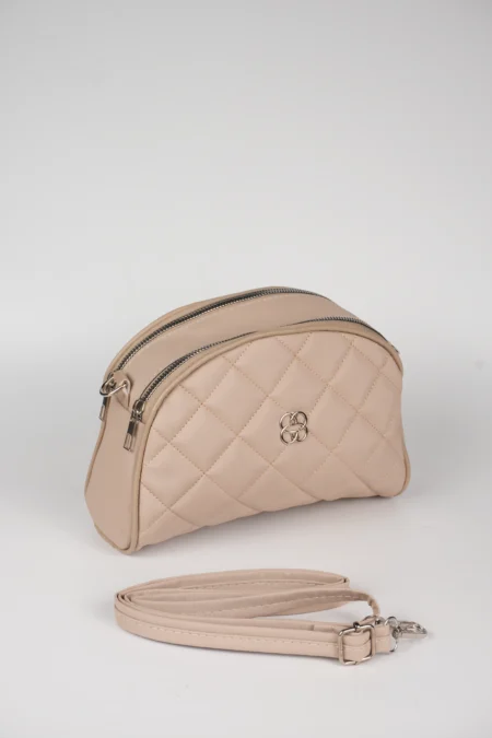 Kadın İki Gözlü Kapitone Desenli Çapraz ve Omuz Askılı Çanta