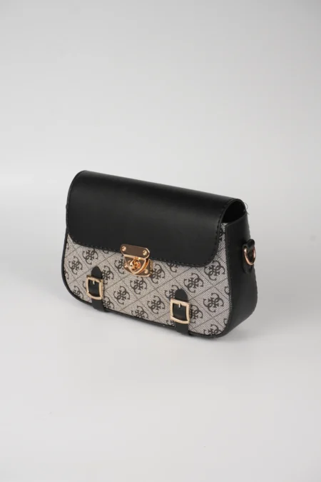 Desenli Ön Yüzeyi ve Gold Metal Kilit Detaylı Omuz Askılı Çanta