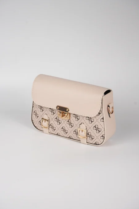 Desenli Ön Yüzeyi ve Gold Metal Kilit Detaylı Omuz Askılı Çanta