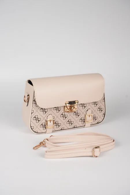 Desenli Ön Yüzeyi ve Gold Metal Kilit Detaylı Omuz Askılı Çanta