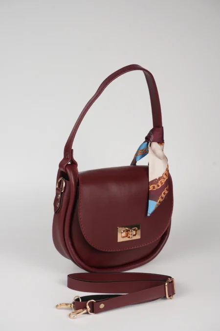 Kilit Kapaklı Fular Detaylı Kadın El Kol ve Omuz Askılı Çanta