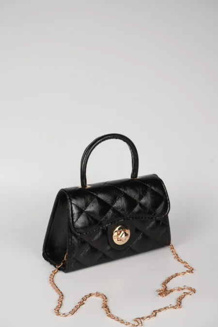 Rugan Baklava Desenli Gold Kilitli Zincirli El, Kol ve Omuz Çantası