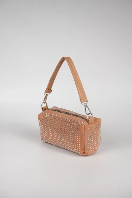 Kadın Taş Detaylı Silindir Mini El ve Omuz Askılı Çanta