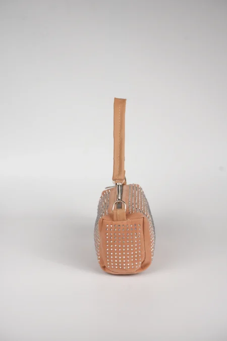 Kadın Taş Detaylı Silindir Mini El ve Omuz Askılı Çanta