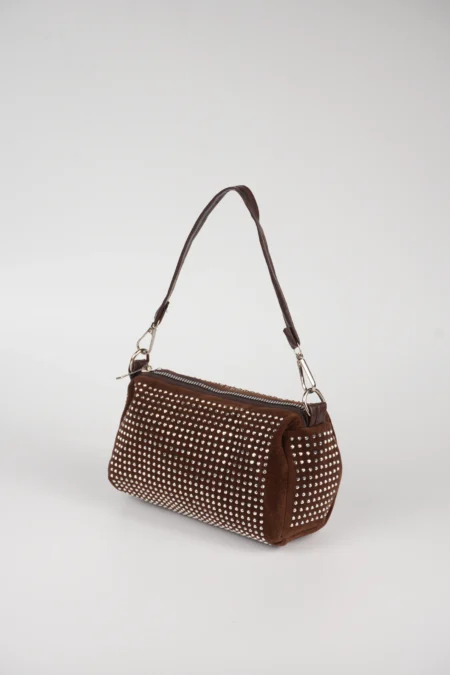 Kadın Taş Detaylı Silindir Mini El ve Omuz Askılı Çanta