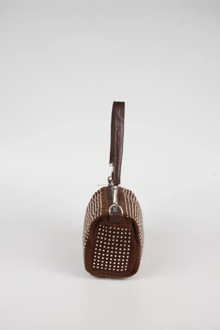 Kadın Taş Detaylı Silindir Mini El ve Omuz Askılı Çanta