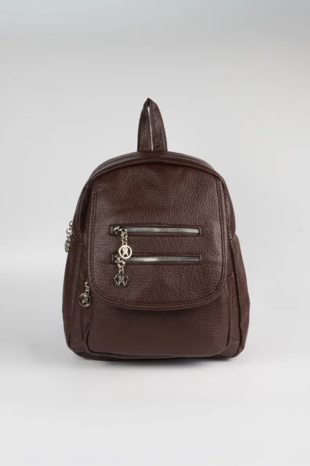 Kadın Kapaklı Fermuar Detaylı Çok Gözlü Sırt Çantası