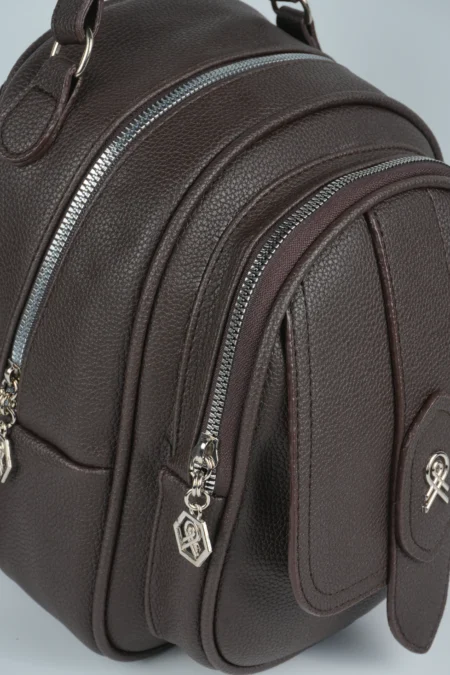 Kadın Kapaklı Fermuar Detaylı Çok Gözlü El ve Sırt Çantası