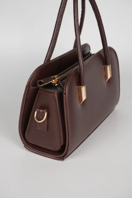 Kadın Baget Fermuarlı Gold Detaylı El Kol ve Omuz Askılı Çanta