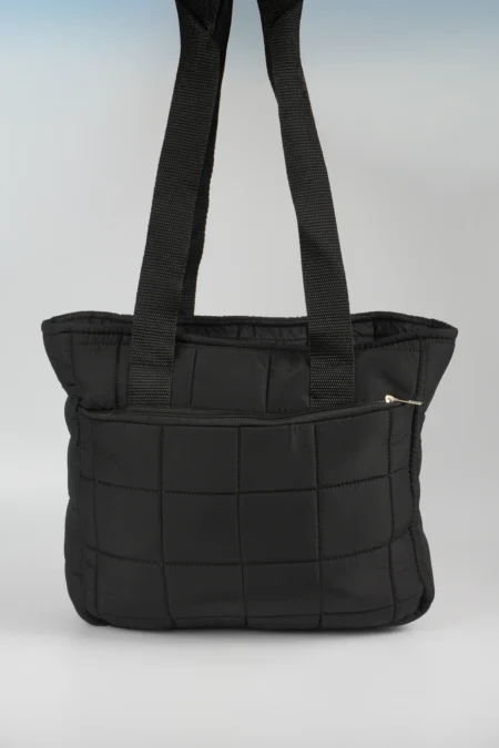 Siyah Kadın Kapitone Kabartmalı Puf Şişme Fermuarlı El kol ve Omuz Çantası