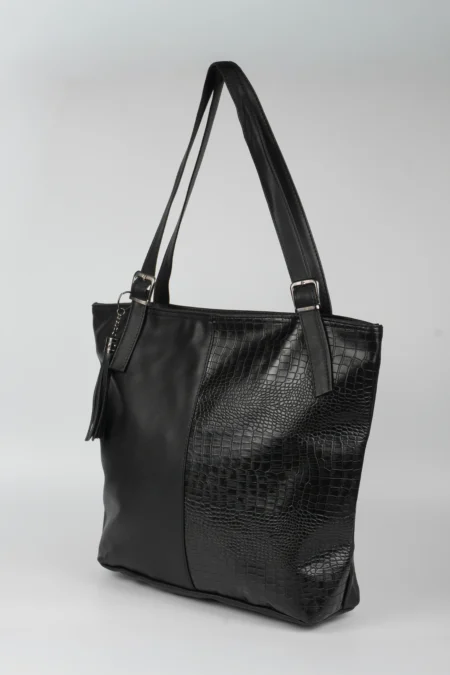 Kadın Siyah Kroko Desen Büyük Boy El Kol ve Omuz Çantası