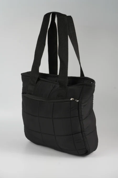 Siyah Kadın Kapitone Kabartmalı Puf Şişme Fermuarlı El kol ve Omuz Çantası