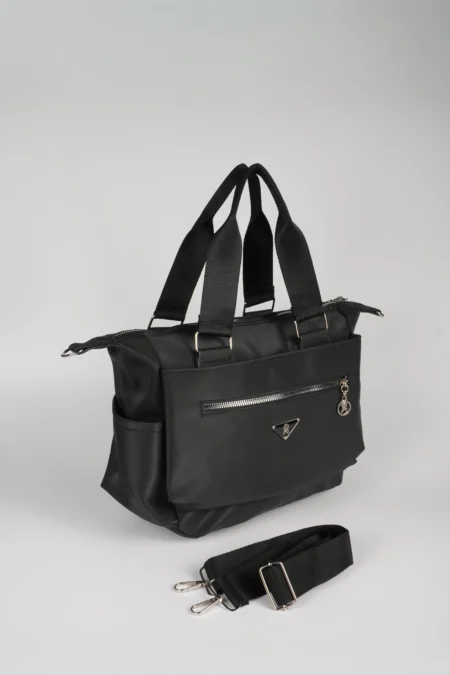 Siyah Saten Çok Gözlü Astarlı El Kol ve Omuz Askılı Çanta