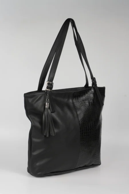 Kadın Siyah Kroko Desen Büyük Boy El Kol ve Omuz Çantası