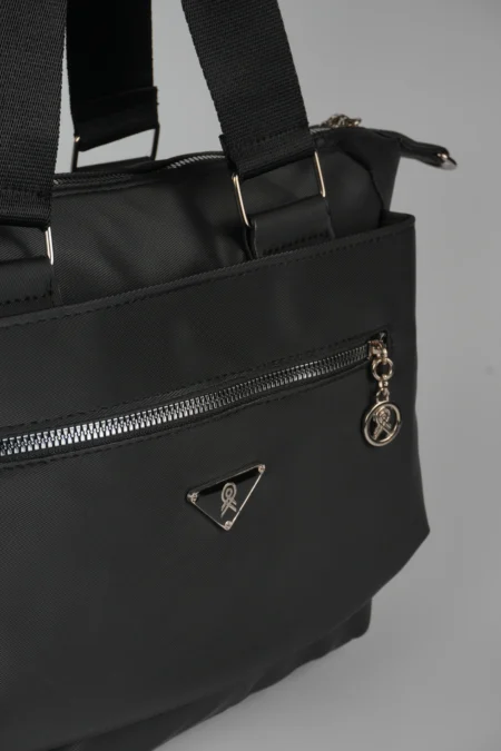 Siyah Saten Çok Gözlü Astarlı El Kol ve Omuz Askılı Çanta