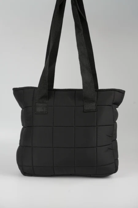 Siyah Kadın Kapitone Kabartmalı Puf Şişme Fermuarlı El kol ve Omuz Çantası