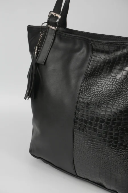 Kadın Siyah Kroko Desen Büyük Boy El Kol ve Omuz Çantası